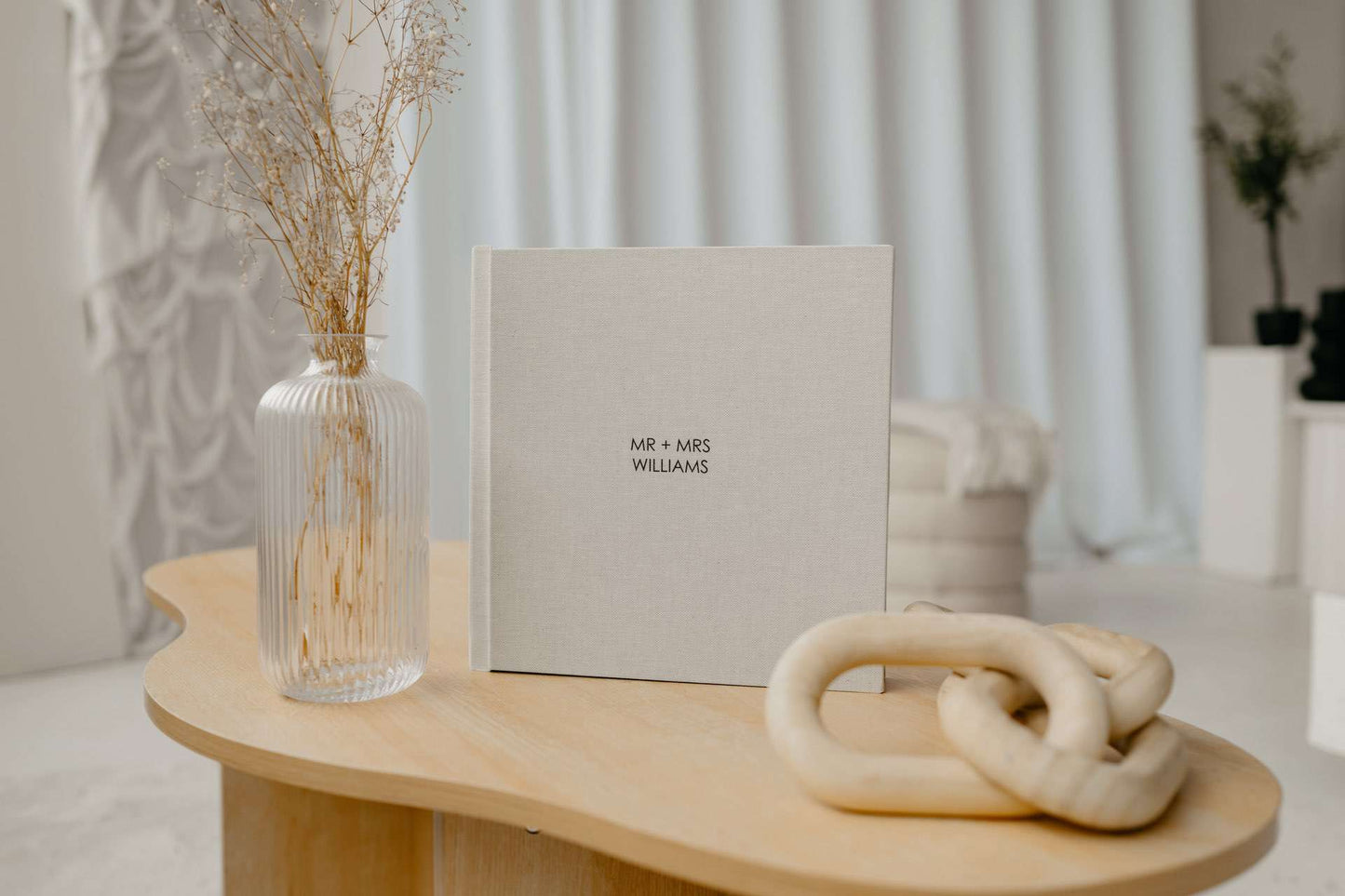 Luxury Matted Album in Sea Breeze Heritage Cotton Fabric with Fine Art Printing For Weddings and Family Photos